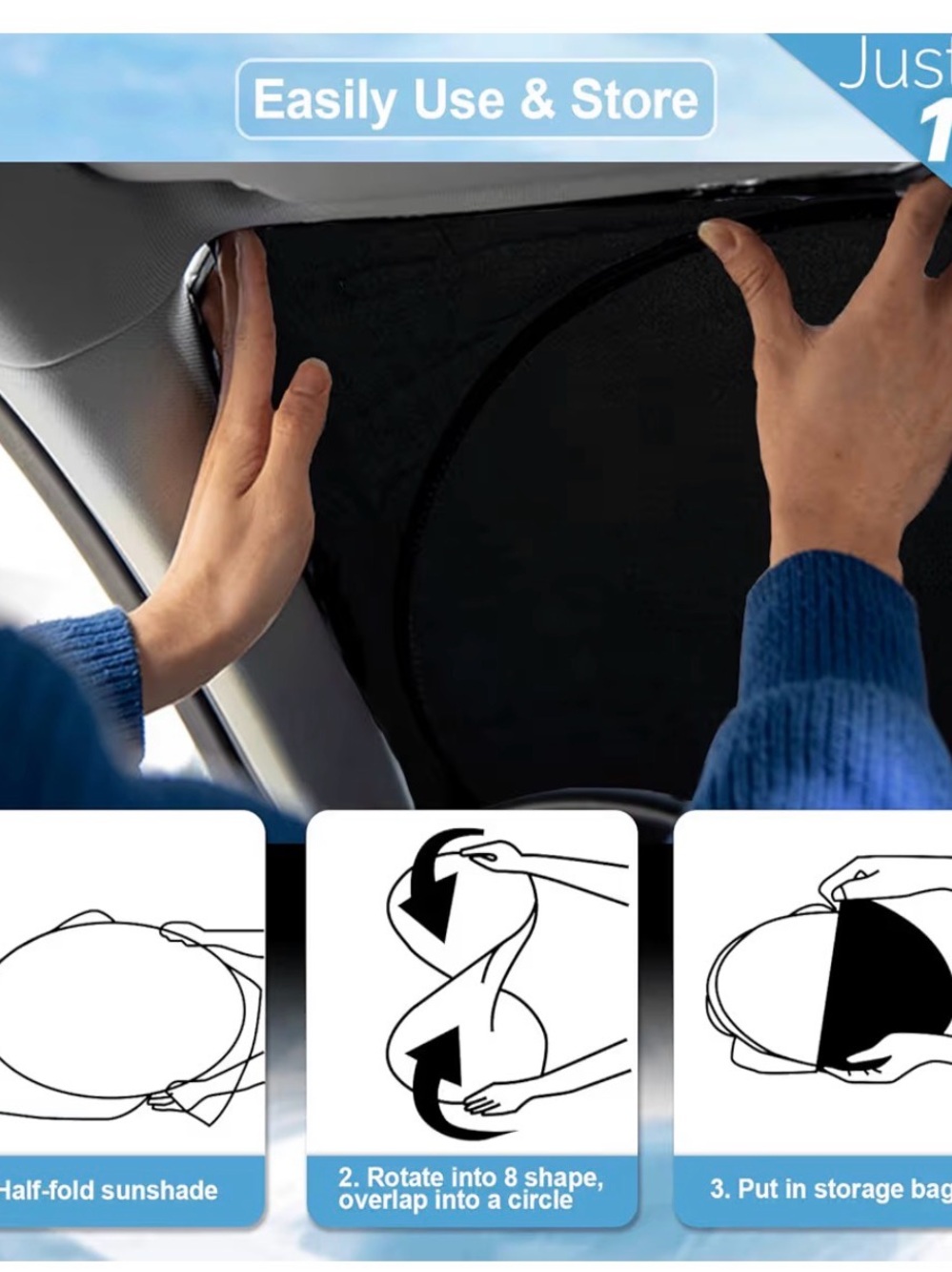 Car Windshield Sunshade - Black Foldable Sun Shade